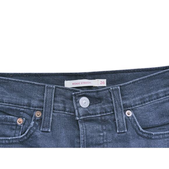 Levi’s Premium Wedgie Straight Ankle Jeans 26 Black Classic Edgy Street Fall - Picture 4 of 6